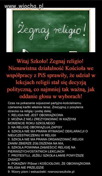 Witaj szkoło! Żegnaj religio w szkołach!