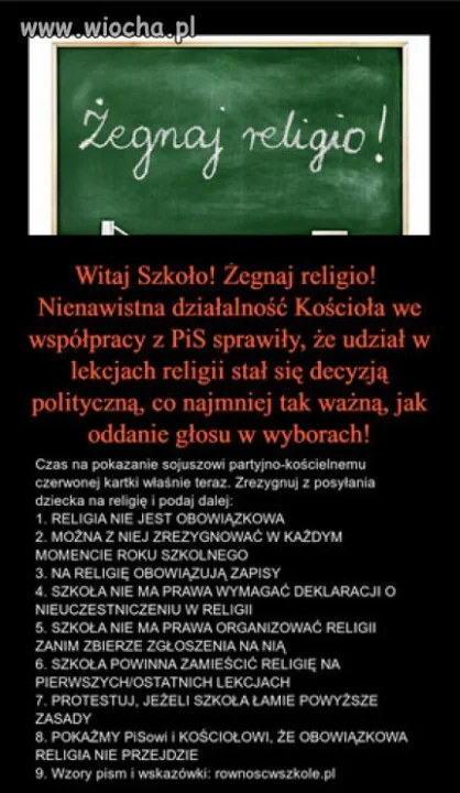 Witaj szkoło! Żegnaj religio w szkołach!
