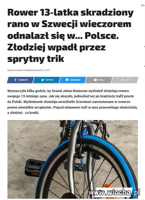 Okradziony sam wyśledził swój rower w Polsce