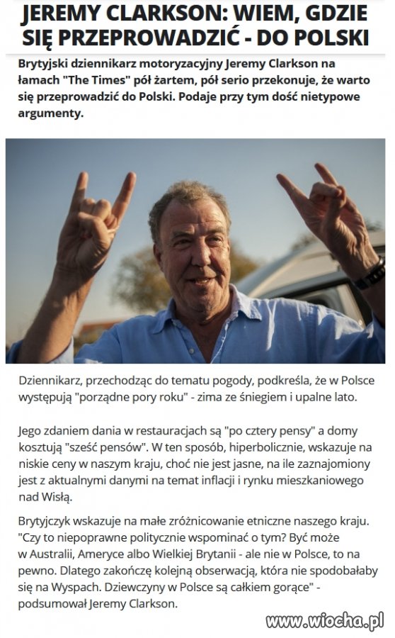 Nawet Clarkson docenia nasz kraj.