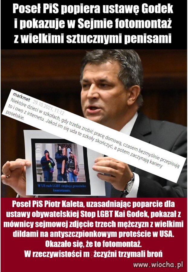 Poseł PiS popiera ustawę Godek i pokazuje w Sejmie fotomontaż z wielkimi sztucznymi penisami