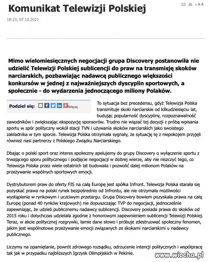 Ten płaczliwy komunikat TVP w sprawie skoków...