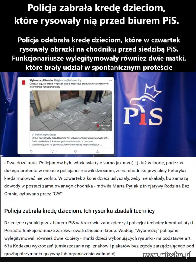 Policja zabrała kredę dzieciom, które rysowały nią przed biurem PiS   