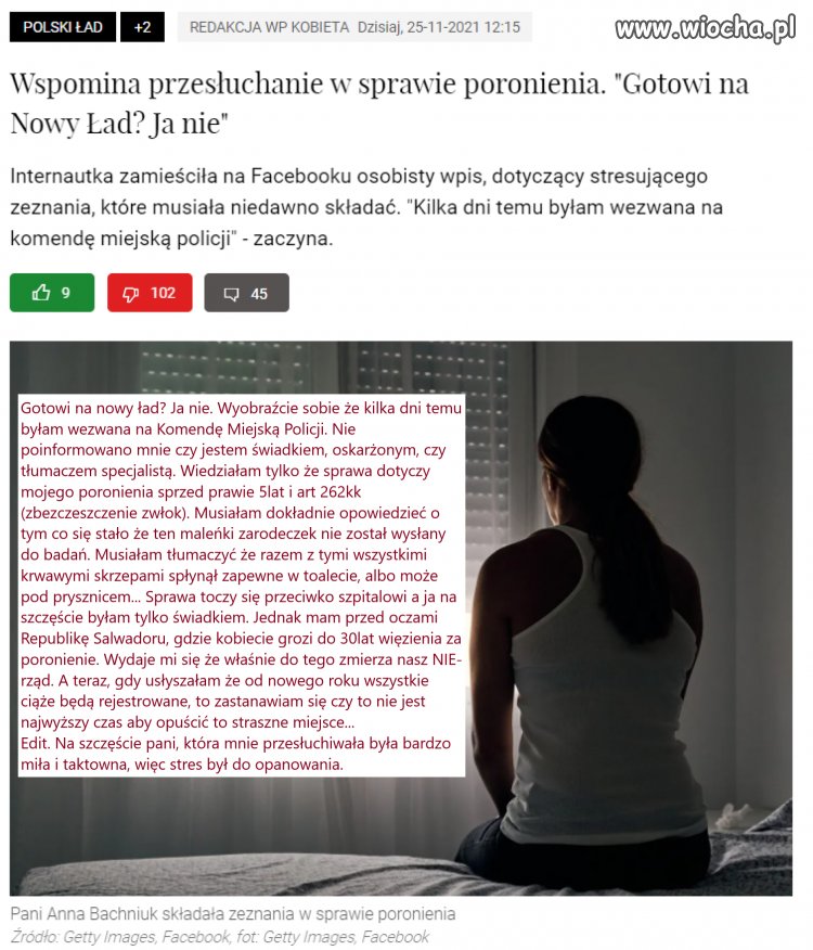 Wspomina przesłuchanie w sprawie poronienia