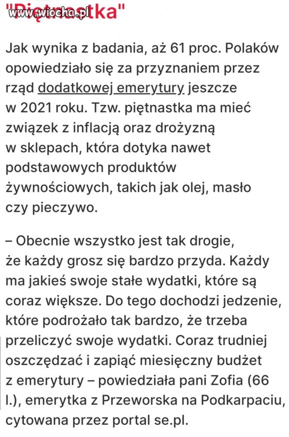 15 bo inflacja? Kogo o to pytali?