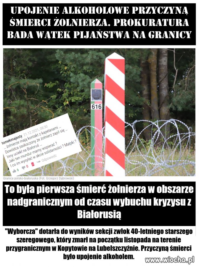 Upojenie alkoholowe przyczyną śmierci żołnierza. 