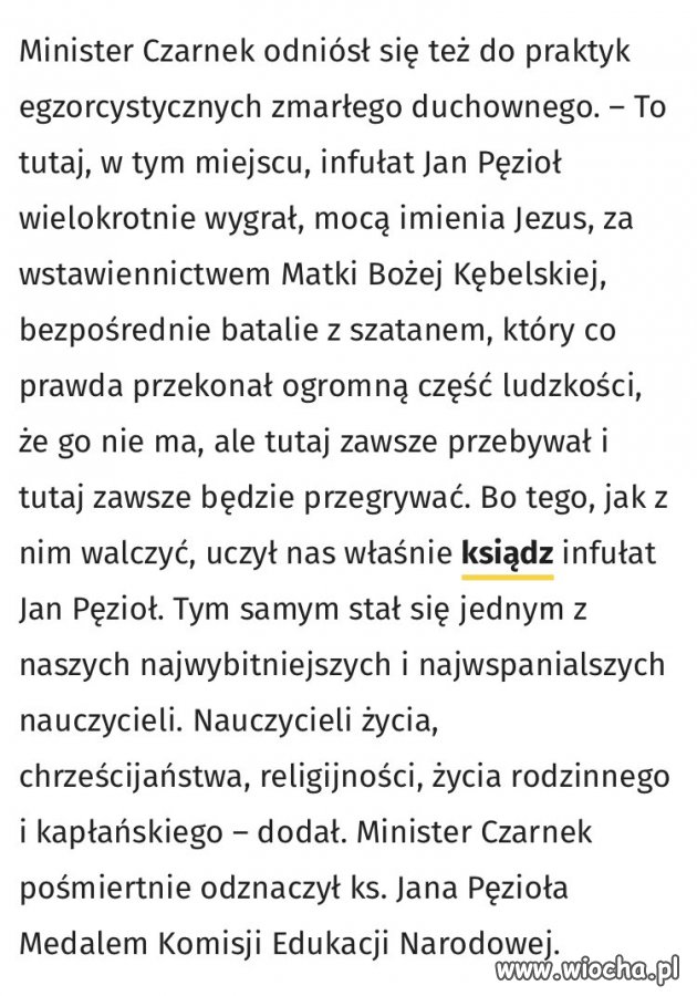 Minister edukacji i nauki na pogrzebie znanego egzorcysty.  