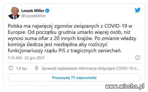 Wczoraj, z powodu Covid-19 zmarło aż 775 osób.