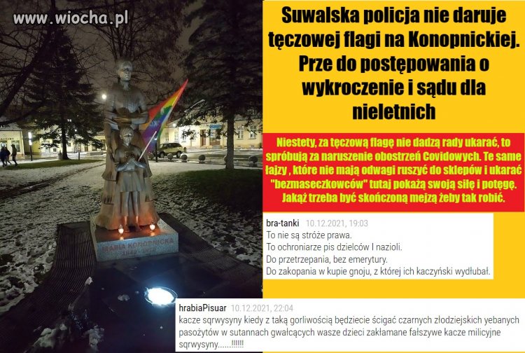 Suwalska policja nie daruje tęczowej flagi na Konopnickiej. Prze do postępowania o wykroczenie i sądu dla nieletnich