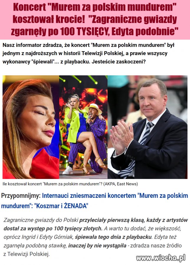 Dostali nawet po 100K a i tak prawie wszyscy wykonawcy ''śpiewali'' ... z playbacku