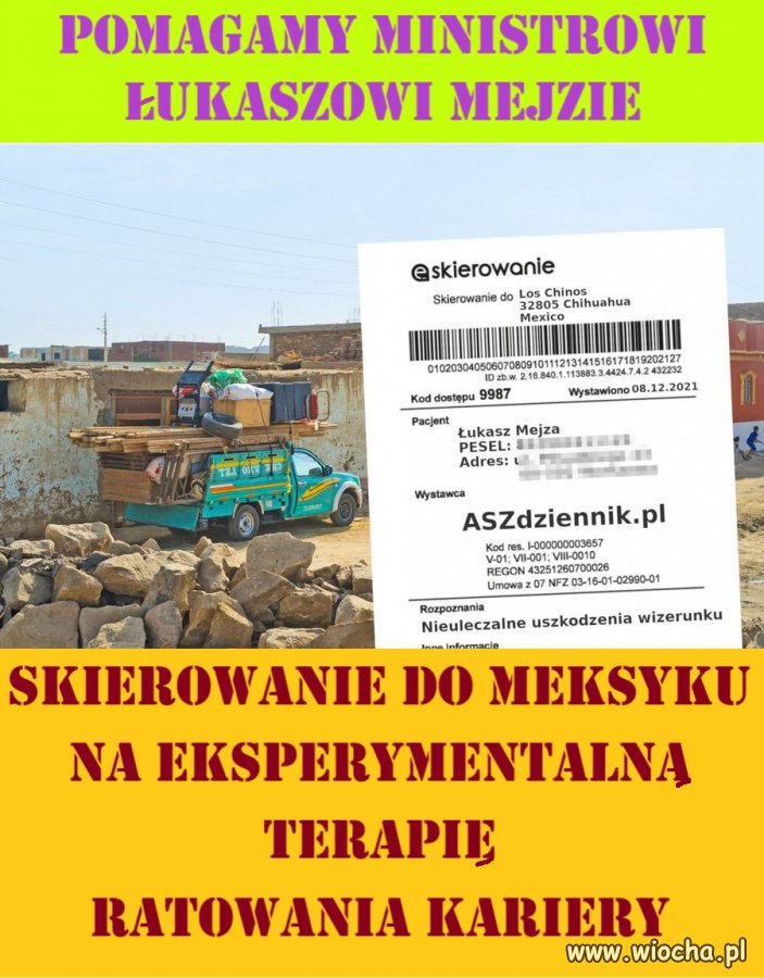 Skierowanie do Meksyku na eksperymentalną terapię ratowania kariery