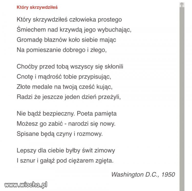 Wiersz Czesława Miłosza, który premier Donald Tusk zadedykował Dudzie i jego mocodawcy