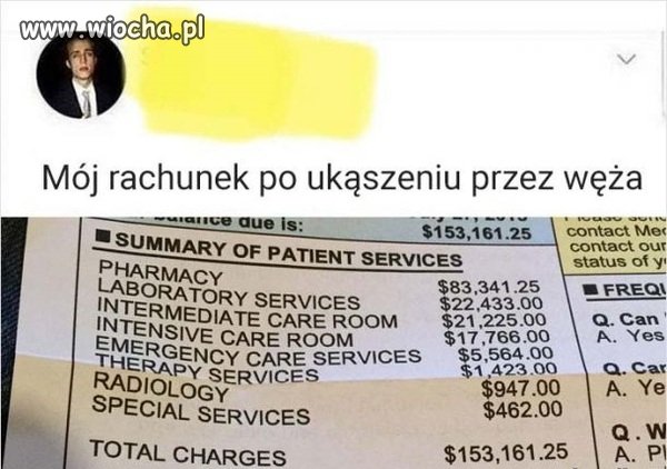 Ciekawy rachunek z amerykańskiego szpitala