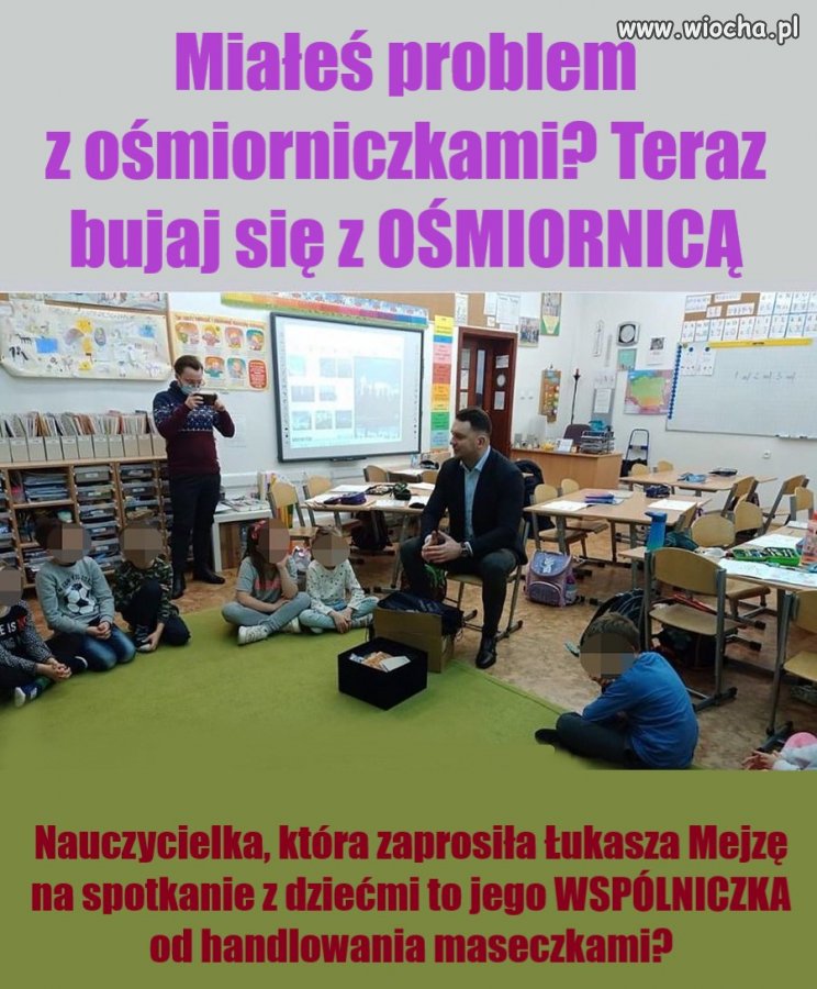 Nauczycielka, która zaprosiła Łukasza Mejzę na spotkanie z dziećmi to jego WSPÓLNICZKA od handlowania maseczkami?
