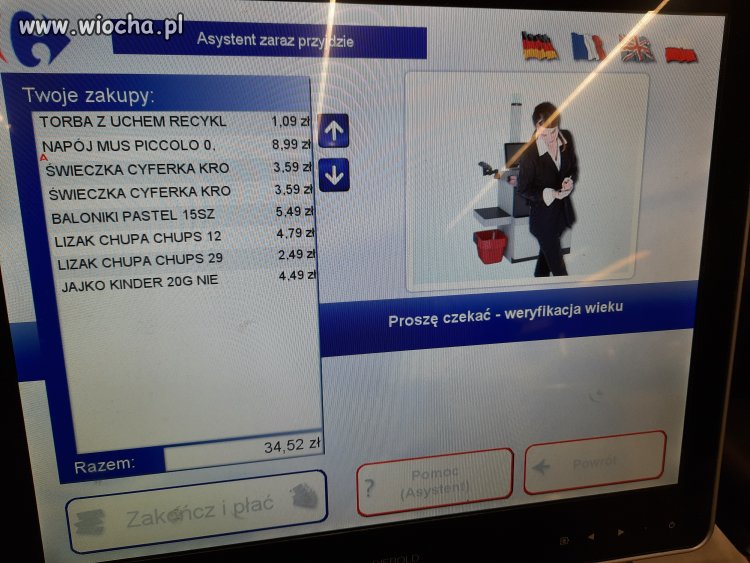 Kasa zablokowana weryfikacja wieku przez Picolo