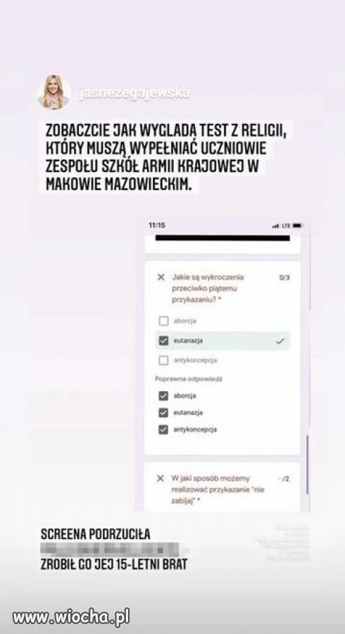 Uczniowie mieli do wypełnienia kontrowersyjny test z religii
