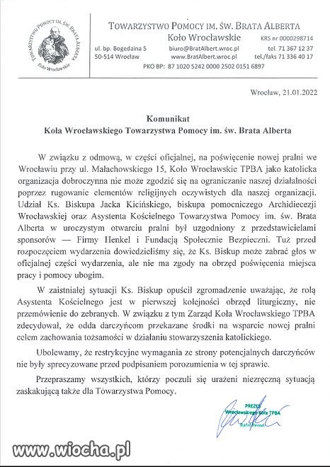 Następstwo niepokropienia pralek przez biskupa