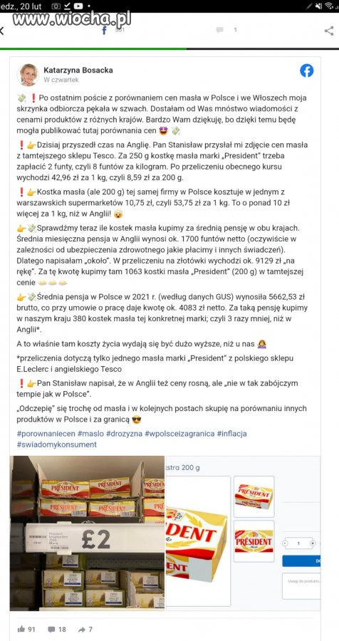 Masło w UK tańsze niż u nas. 