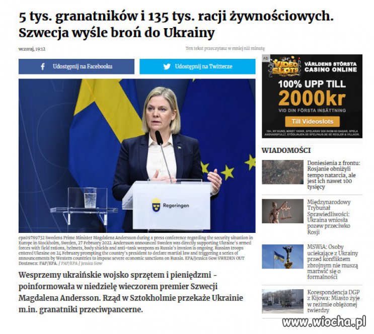 Ostatni raz Szwecja przekazała broń w 1939 roku Finlandii