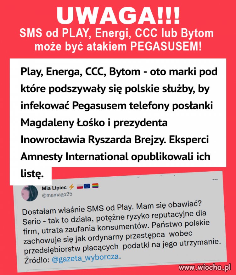 Czy podane firmy zareagują na bezprawne działanie służb PiS, które podszywają się pod nie infekują telefony?