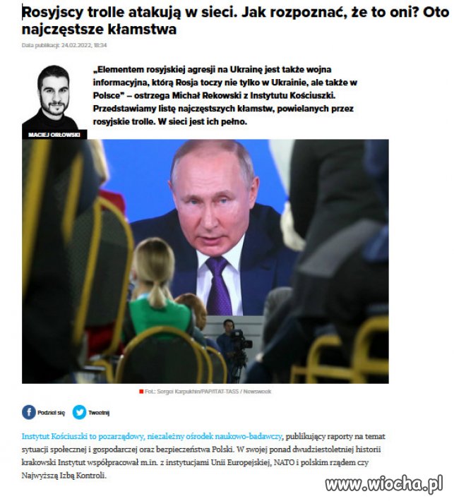 Instytut Kościuszki ostrzega przed rosyjską dezinformacją