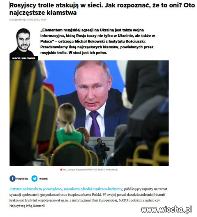 Instytut Kościuszki ostrzega przed rosyjską dezinformacją