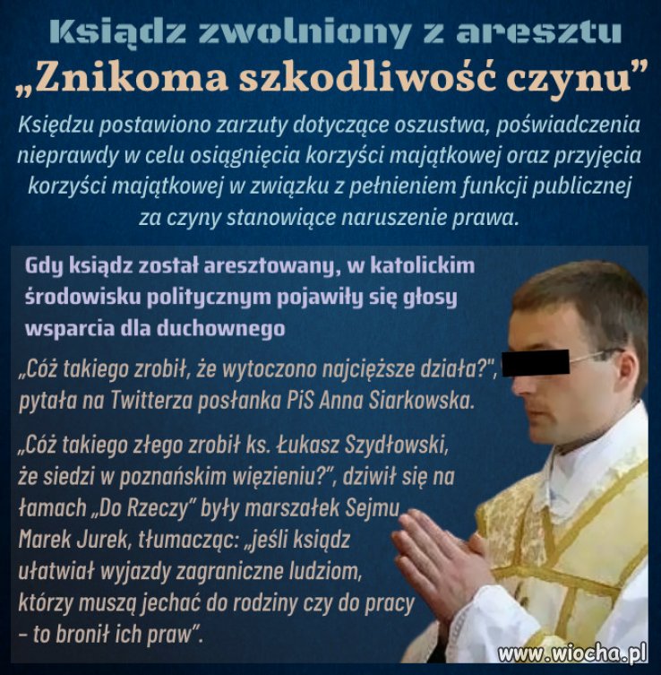 Za przyjmowanie pieniędzy w zamian za fałszywe certyfikaty covidowe, Grrozi do 10 lat więzienia, ale sąd, nakazując wypuszczenie księdza, wskazał na ''znikomą szkodliwość czynu''.