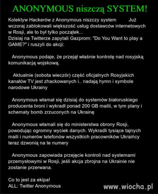 Anonimowa Cyber wojna przeciw Rosji trwa!