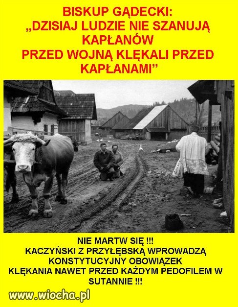 Ksiądz zachęca do całowania duchownych w ręce.