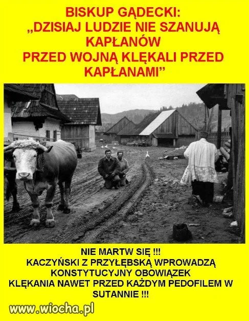 Ksiądz zachęca do całowania duchownych w ręce.