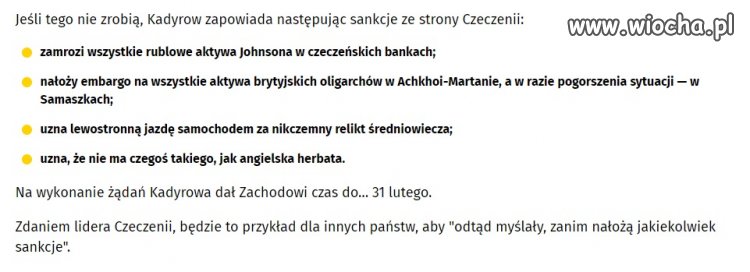 Sankcje dla Anglii ze strony Czeczenii