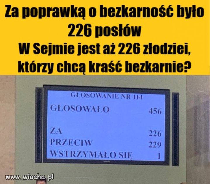 Za poprawką o bezkarność było 226 posłów 