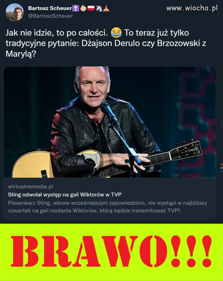 Sting odwołał występ na gali Wiktorów w TVP