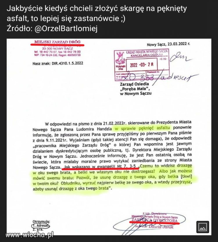 Odpowiedź na skargę na pęknięty asfalt