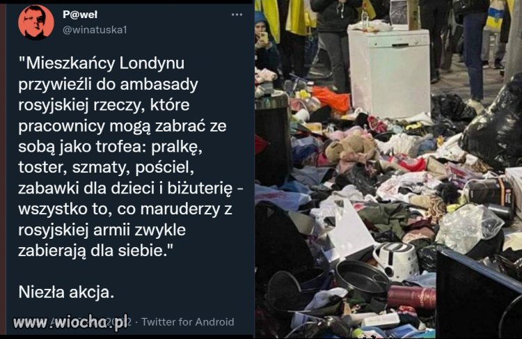 Mieszkańcy Londynu przywieźli do ambasady rosyjskiej rzeczy, które pracownicy mogą zabrać ze sobą jako trofea