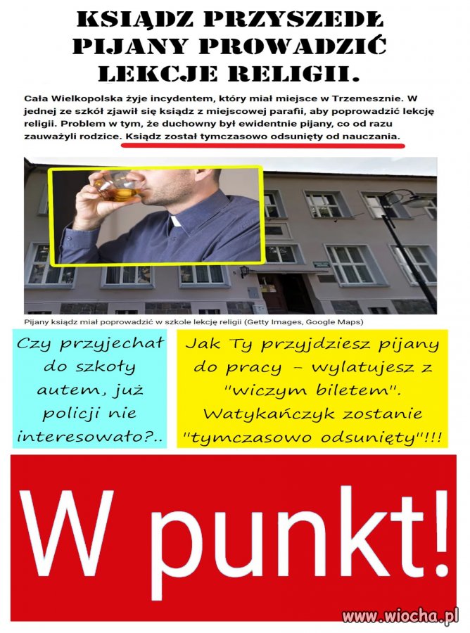 Pijany ksiądz przyszedł poprowadzić lekcje. 