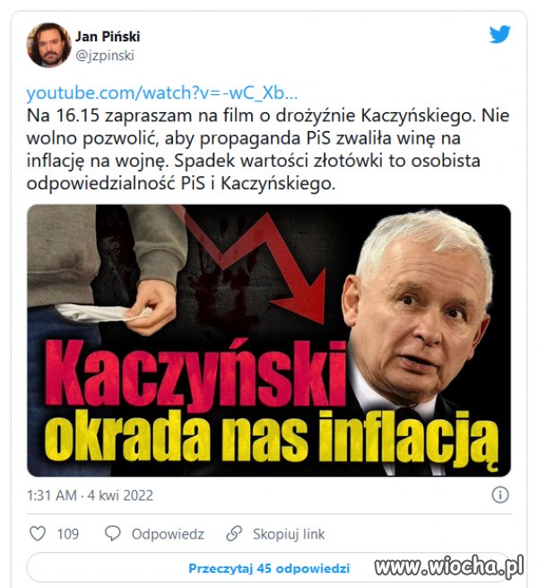 Propaganda PiS zwaliła winę za inflację na wojnę.