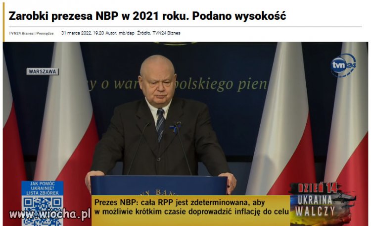 Glapiński prezes NBP zarobił w 2021 r. ponad 1,12 miliona zł