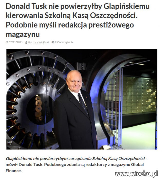 Glapiński znalazł się w gronie najgorszych szefów banków 
