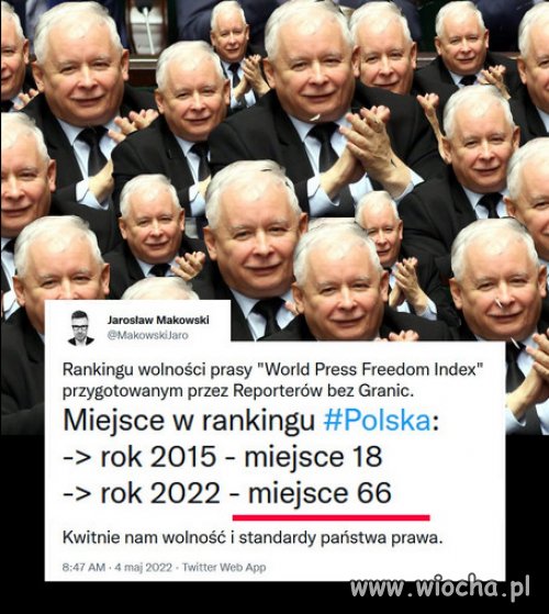 Im wiecej propagandy PiSu, tym mniej wolnosci prasy...