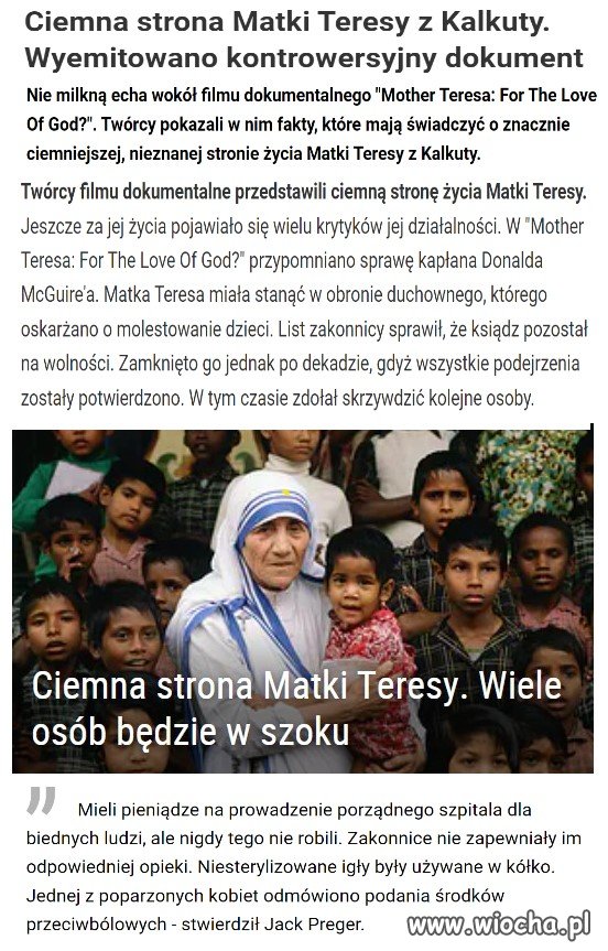 Ciemna strona ''matki'' Teresy z Kalkuty