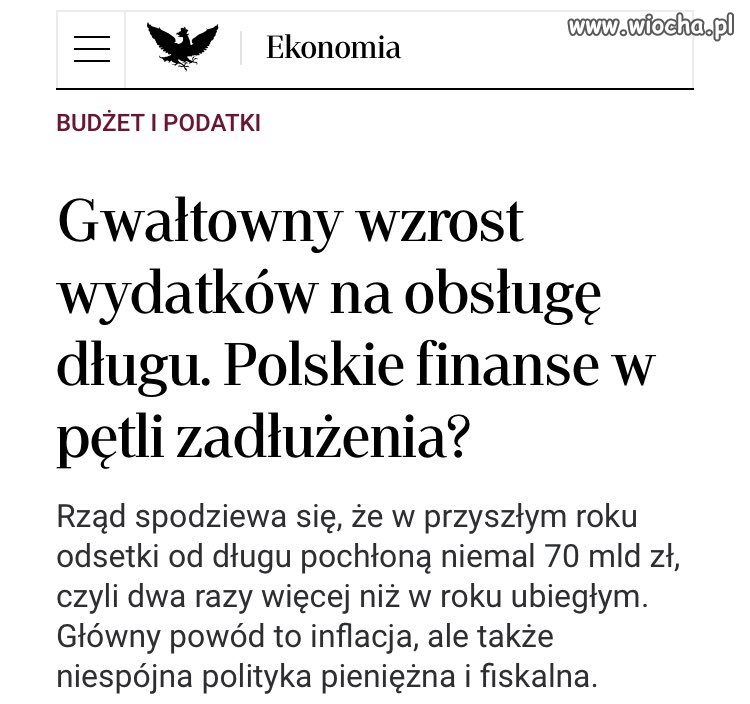 Odsetki od długu wyniosą 70 miliardów złotych.