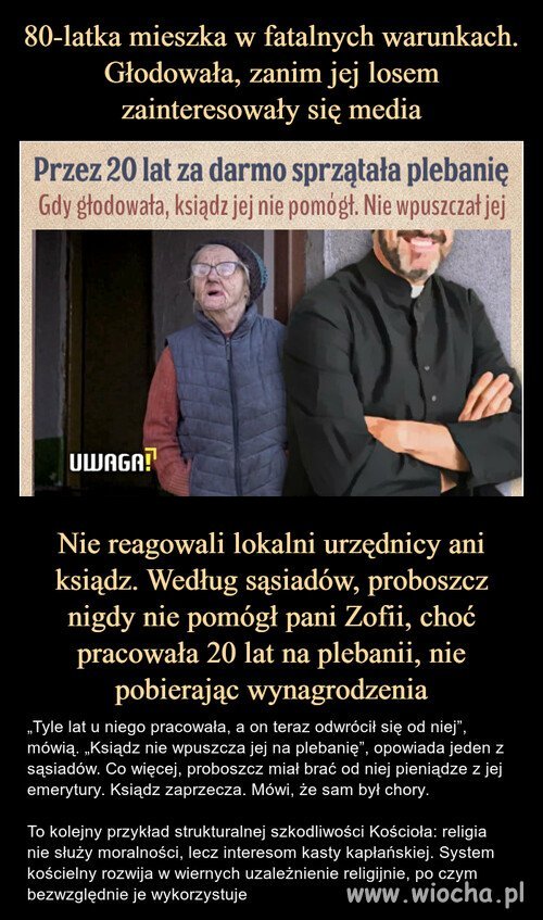 Przez 20 lat za darmo sprzątała plebanię 