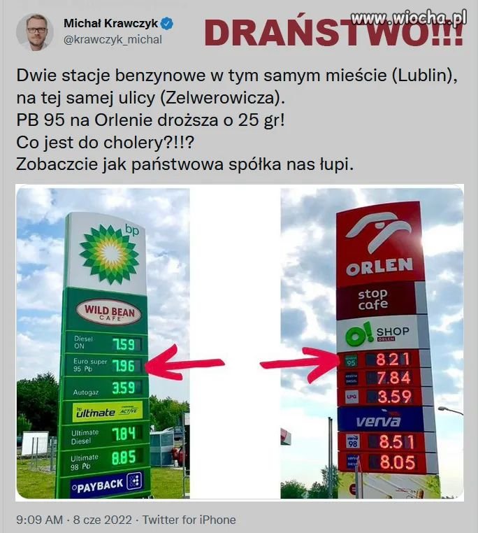 Benzyna ta sama tylko cena inna 