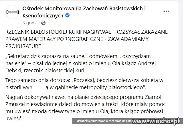 Obsceniczne wiadomości od rzecznika białostockiej kurii