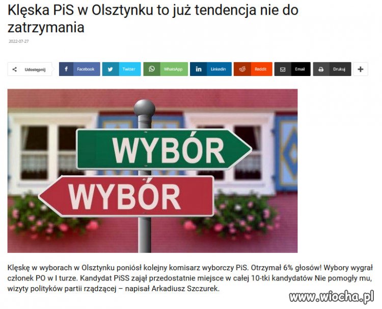 Olsztynek jest już kolejnym miastem, gdzie PiS z kretesem przegrywa.