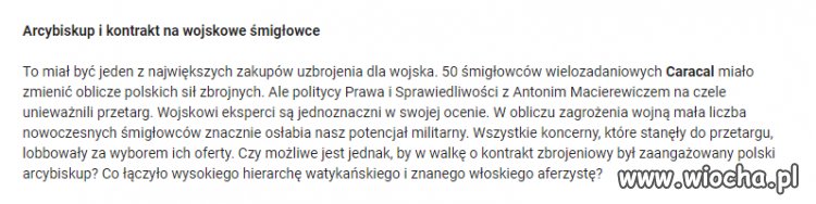 Rola kościoła w zakupach broni do Polski