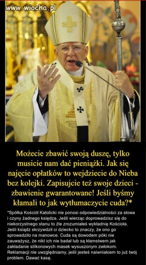 Oto wielka tajemnica wiary, złoto i dolary...