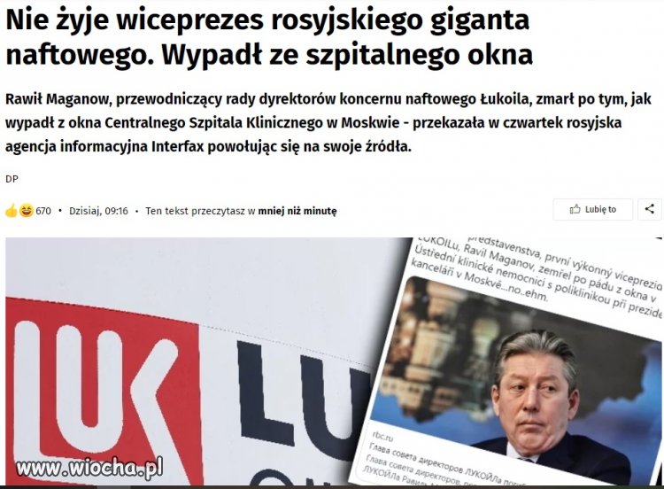 Rosja ostatnio przoduje w ciekawych zgonach