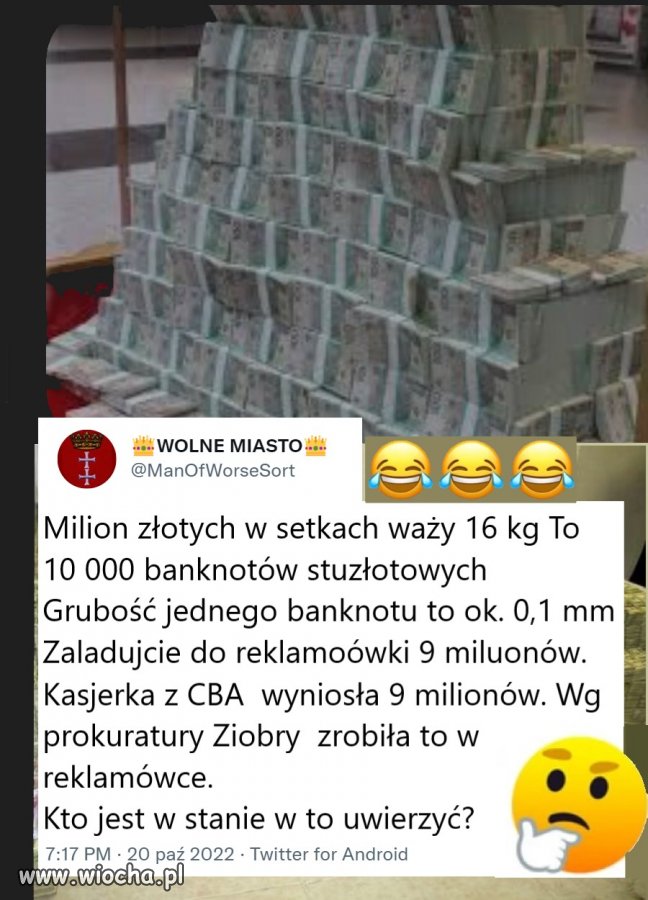 Kasjerka z CBA  wyniosła 9 milionów.